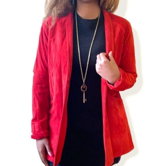 Danier red leather suede vintage oversized  blazer women size small - Picture 3 of 15